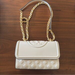 Tory Burch Small Fleming Shoulder Bag in cream